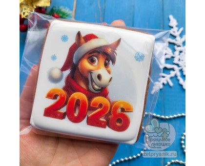 Пряник открытка на Новый год «Лошадь 2026»