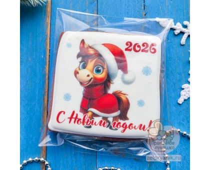 Пряник открытка на Новый год «Лошадь-девочка»