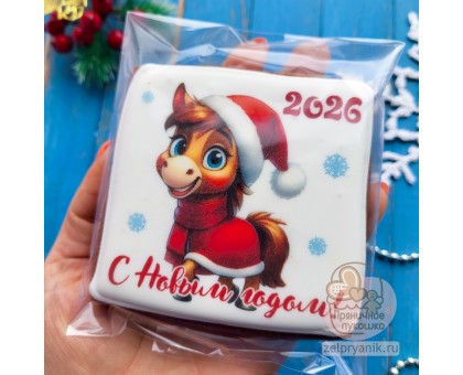 Пряник открытка на Новый год «Лошадь-девочка»