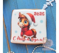 Пряник открытка на Новый год «Лошадь-девочка»