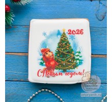 Пряник открытка на Новый год «Лошадь с елкой»