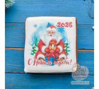 Пряник открытка на Новый год «Лошадь с Дедом Морозом»