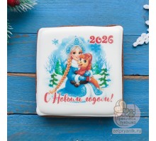Пряник открытка на Новый год «Лошадь со Снегурочкой»