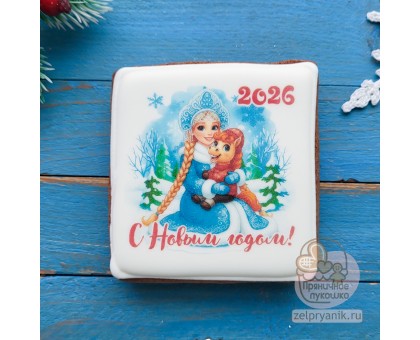 Пряник открытка на Новый год «Лошадь со Снегурочкой»