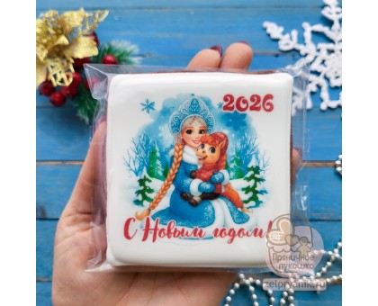 Пряник открытка на Новый год «Лошадь со Снегурочкой»