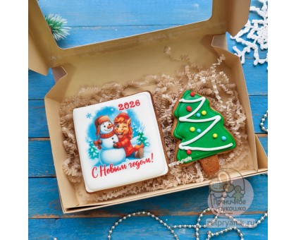 Набор пряников на Новый год «Лошадь со снеговиком»