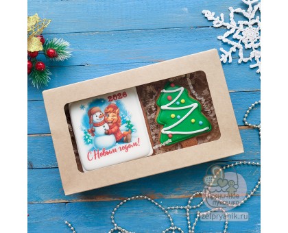 Набор пряников на Новый год «Лошадь со снеговиком»