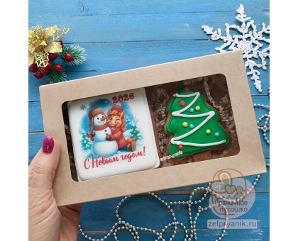 Набор пряников на Новый год «Лошадь со снеговиком»