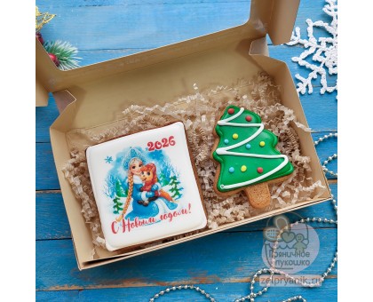 Набор пряников на Новый год «Лошадь со Снегурочкой»