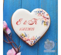 Пряник «Сердце №3 с инициалами» на свадьбу